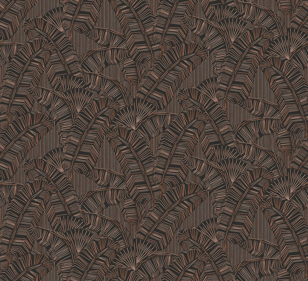 Non-woven wallpaper, black, leaves, AMA403, Amani, Masureel