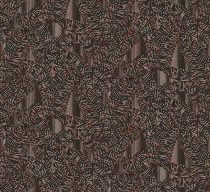 Non-woven wallpaper, black, leaves, AMA403, Amani, Masureel