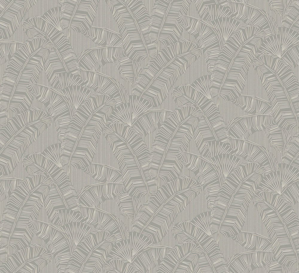 Non-woven wallpaper, grey, leaves, AMA404, Amani, Masureel