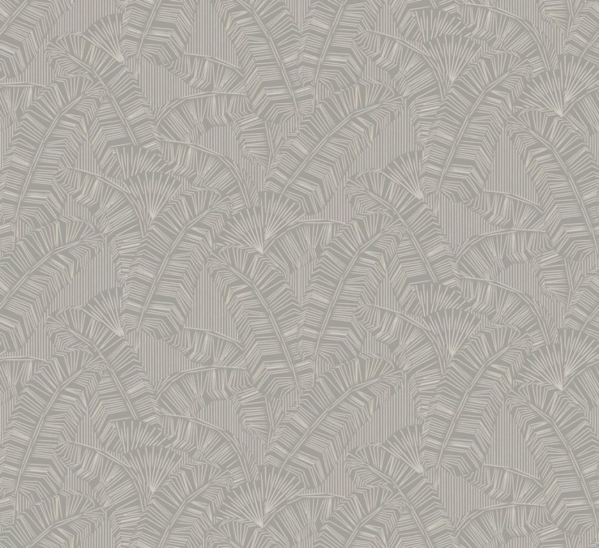 Non-woven wallpaper, grey, leaves, AMA404, Amani, Masureel