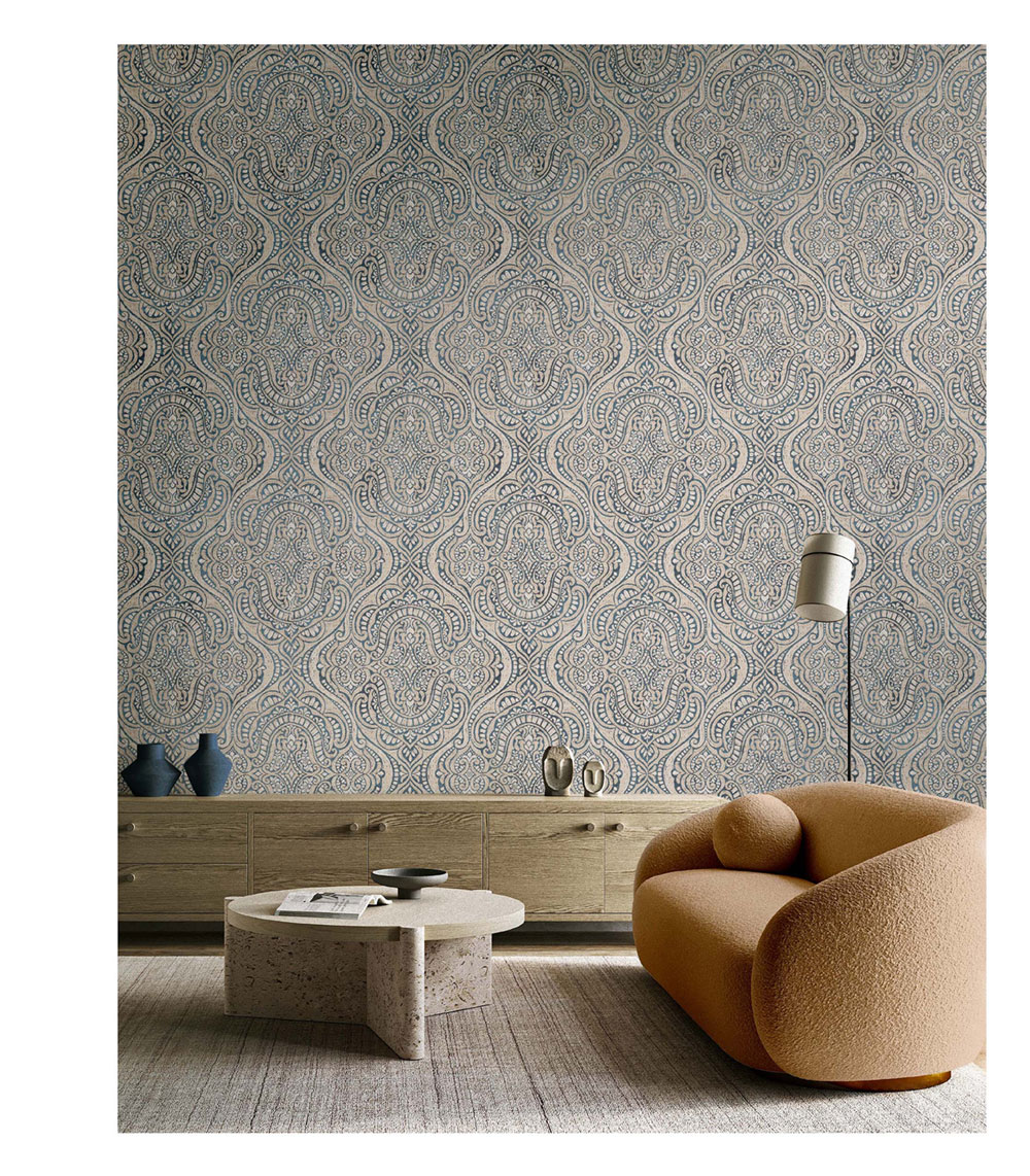 Luxurious non-woven wallpaper, blue-beige, baroque, 42216, Aura, Cristiana Masi by Parato