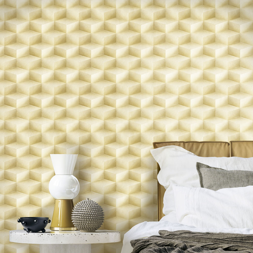 3D geometric non-woven wallpaper,  gold-beige, 20016, New Tekko, Emiliana Parati