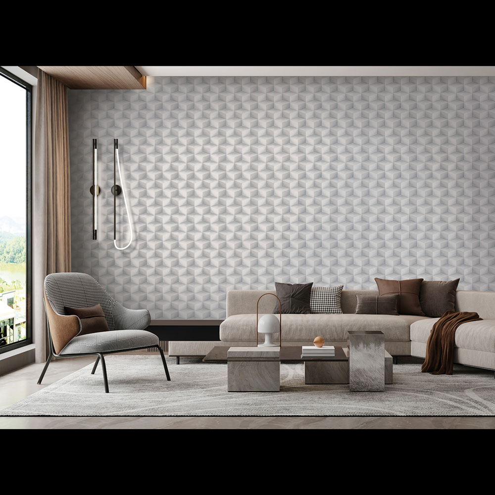 3D geometric non-woven wallpaper, grey-silver, 20021, New Tekko, Emiliana Parati