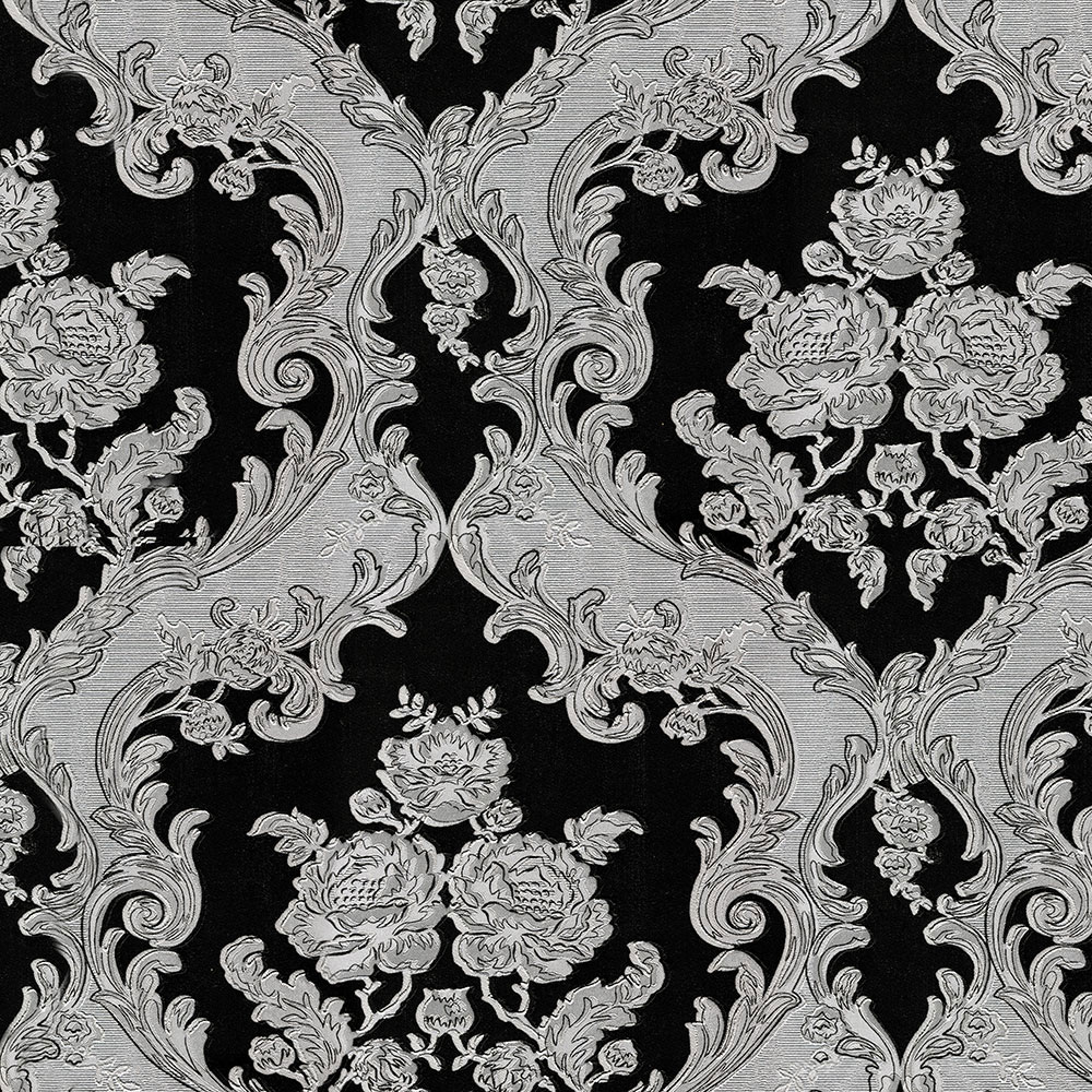 Non-woven wallpaper, black-silver, baroque pattern, 20023, New Tekko, Emiliana Parati