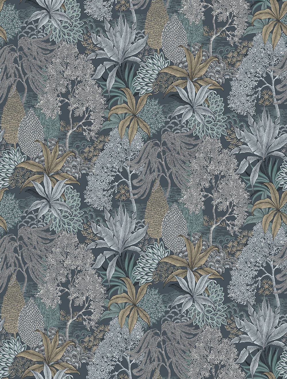 Non-woven wall mural, blue, leaves, FW4003-4, Feature Walls, Decoprint