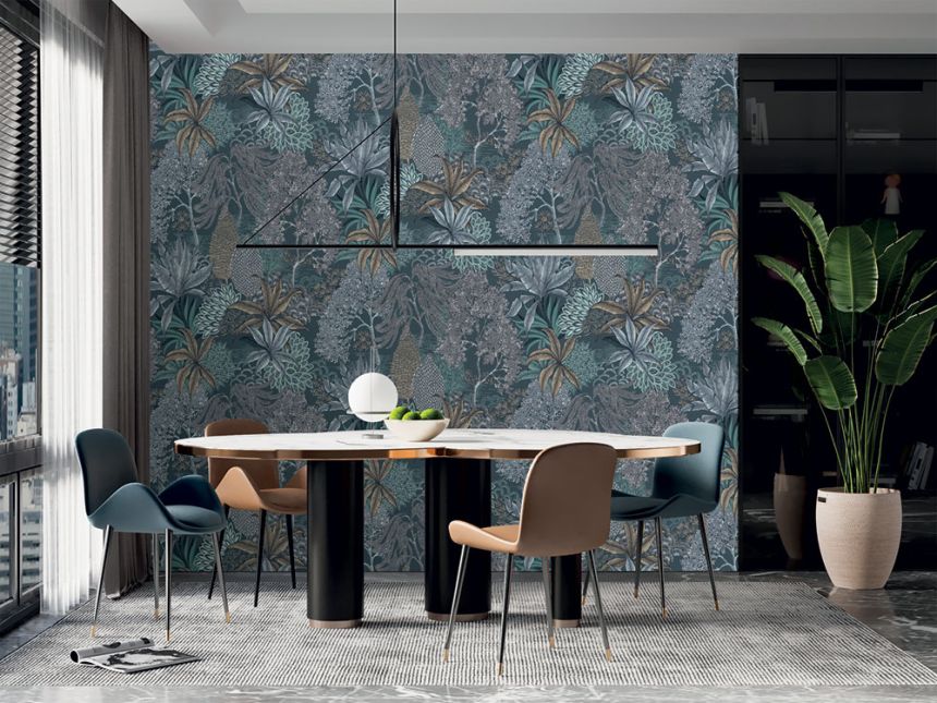Non-woven wall mural, blue, leaves, FW4003-4, Feature Walls, Decoprint