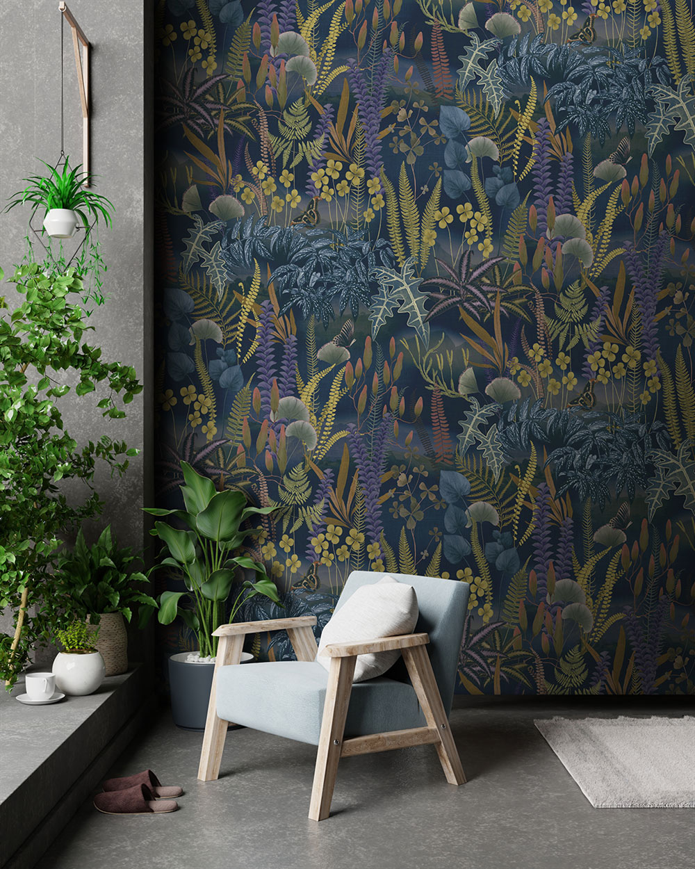 Non-woven wall mural, blue, leaves, FW4005-4, Feature Walls, Decoprint