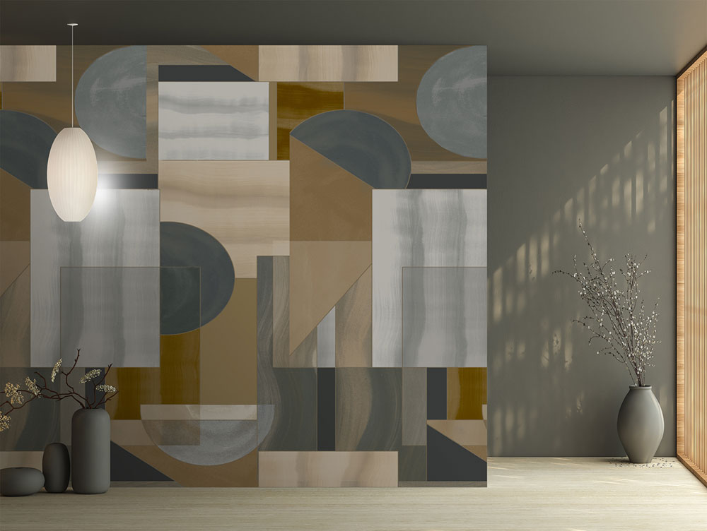 Geometric non-woven wall mural, brown, FW4009-4, Feature Walls, Decoprint