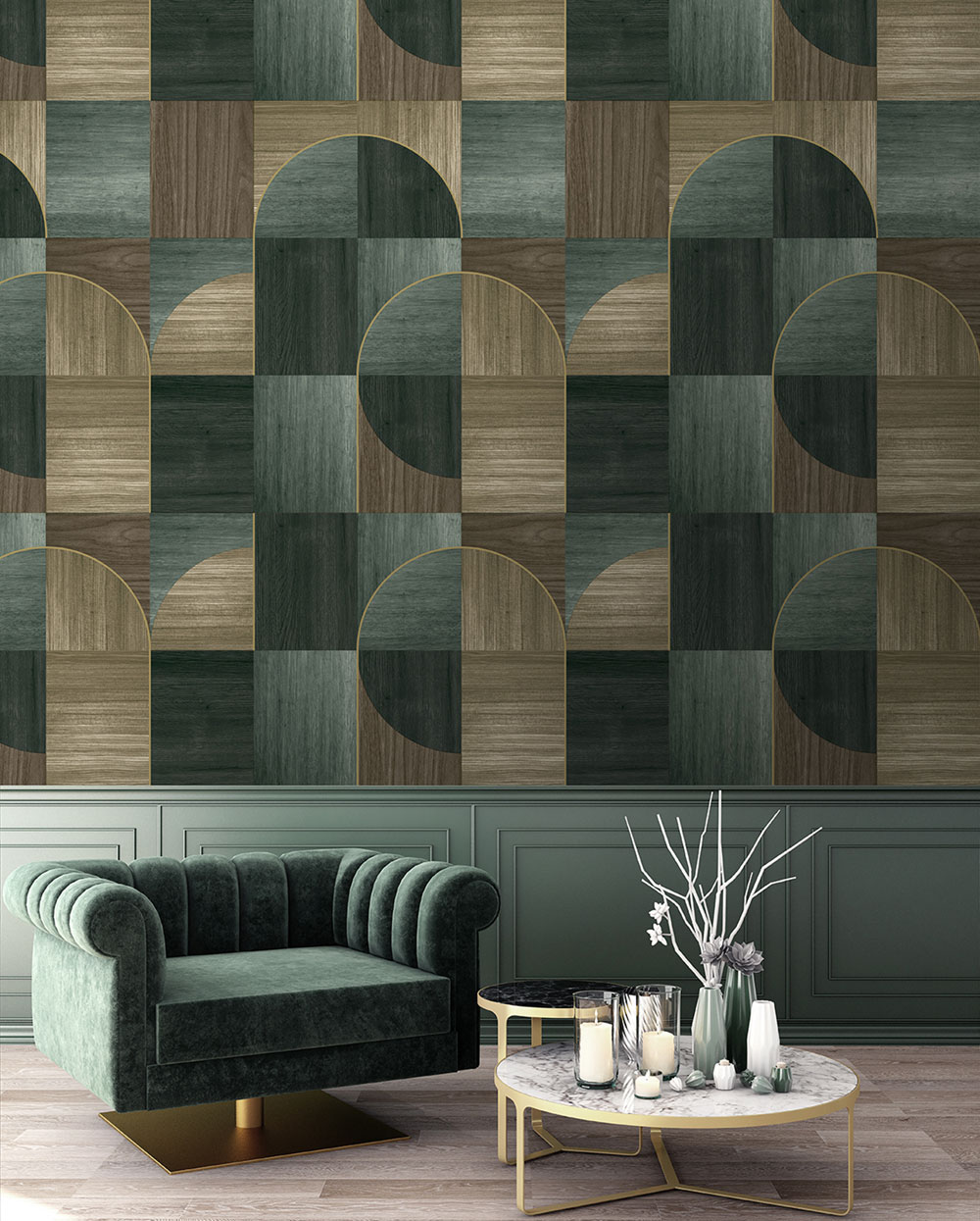 Graphic non-woven wall mural, green, FW4012-2, Feature Walls, Decoprint