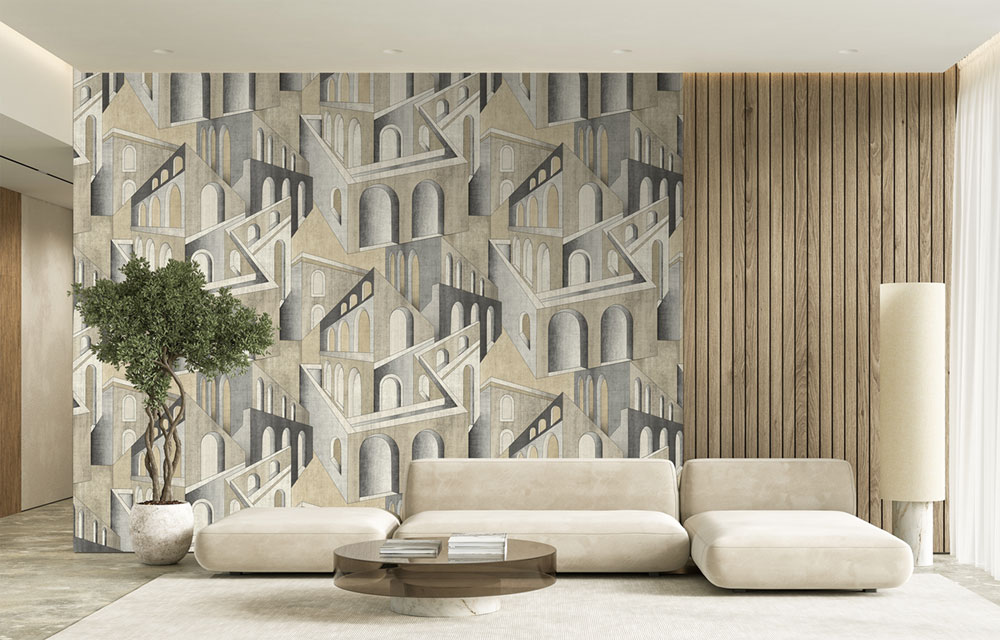Graphic non-woven wall mural, grey-beige, FW4013-2, Feature Walls, Decoprint
