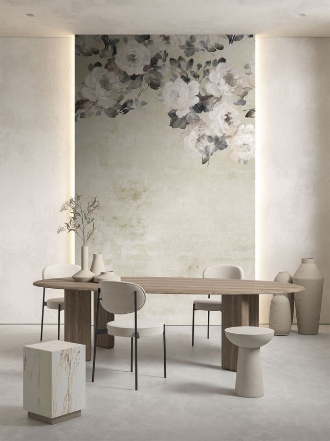 Non-woven wall mural, beige, flowers, FW4023-1, Feature Walls, Decoprint