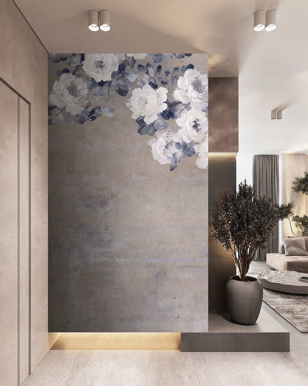 Non-woven wall mural, brown-grey, flowers, FW4023-4, Feature Walls, Decoprint