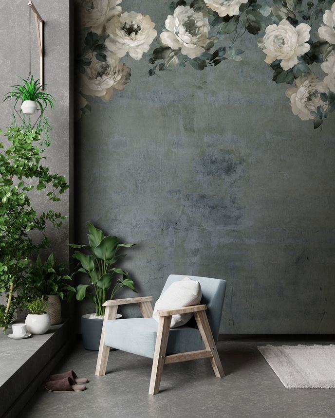 Non-woven wall mural, blue-green, flowers, FW4023-6, Feature Walls, Decoprint