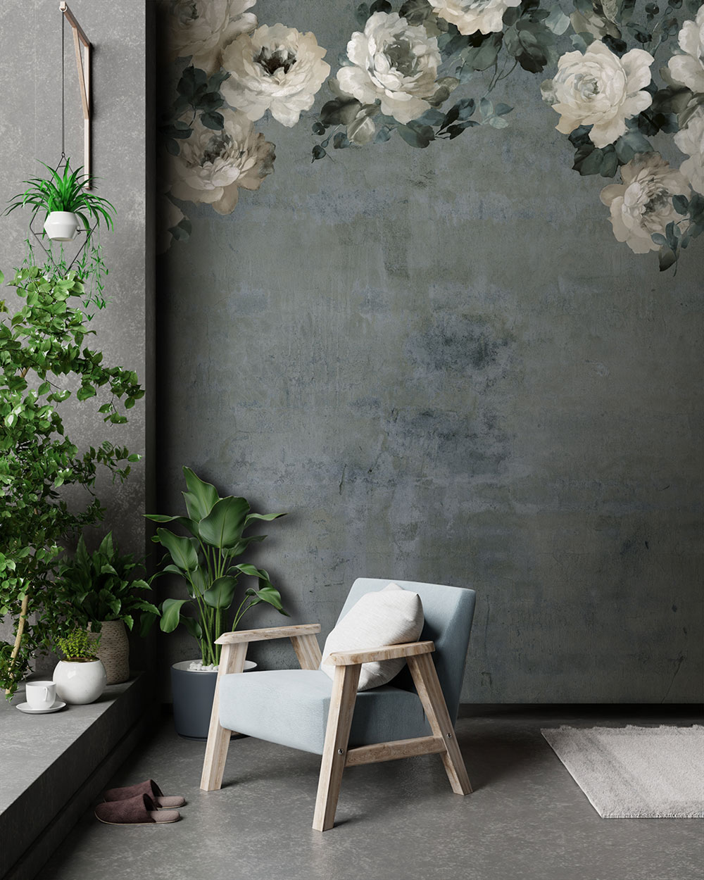 Non-woven wall mural, blue-green, flowers, FW4023-6, Feature Walls, Decoprint