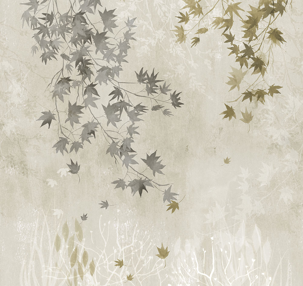 Non-woven wall mural, grey, branches, leaves, FW4026-3, Feature Walls, Decoprint