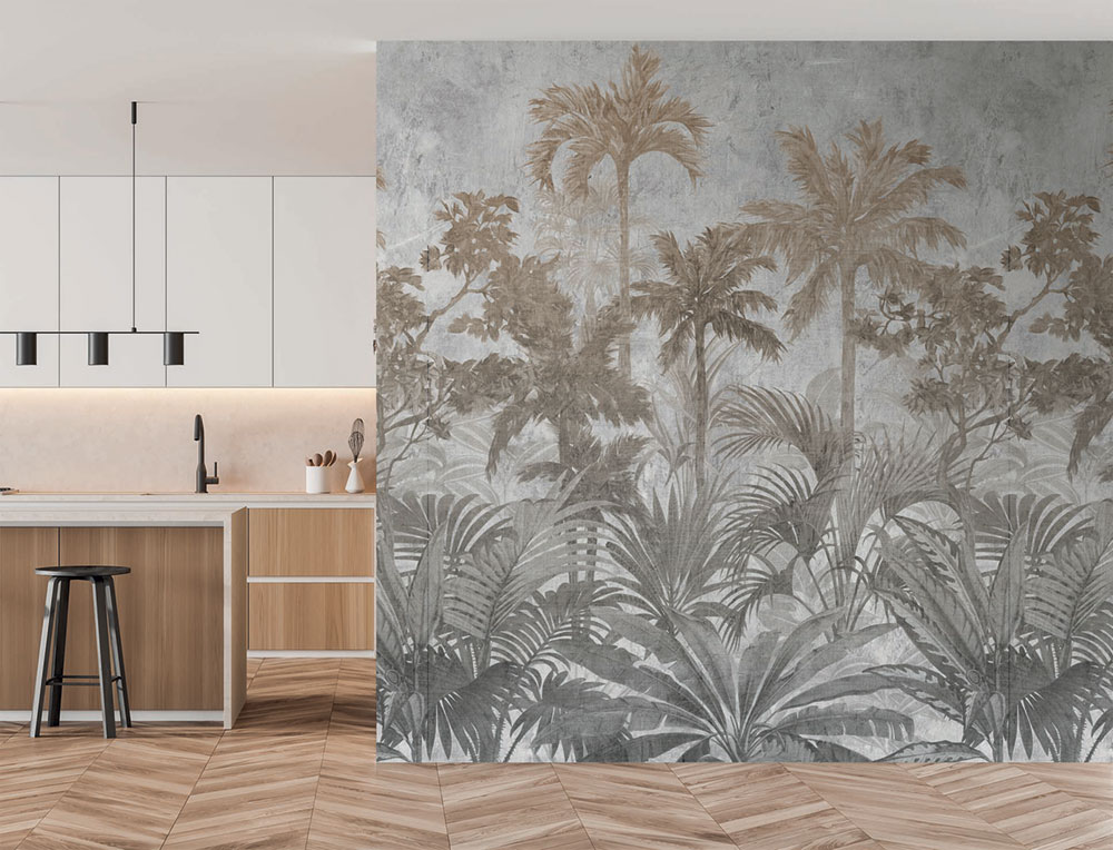Non-woven wall mural, grey, palm trees, FW4027-1, Feature Walls, Decoprint