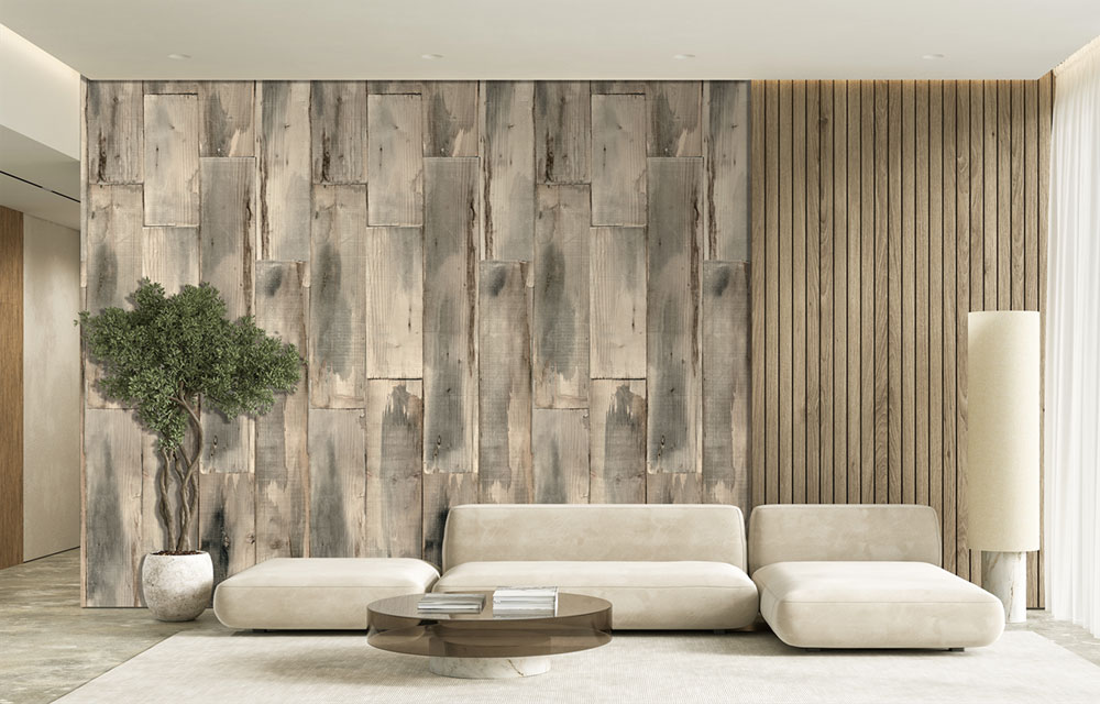 Non-woven wall mural, grey-beige, wood, FW4051-6, Feature Walls, Decoprint