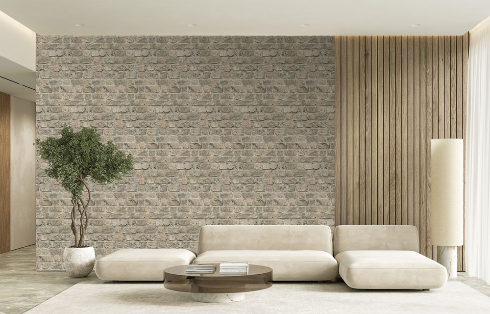 Non-woven wall mural, grey-beige, bricks, FW4055-3, Feature Walls, Decoprint