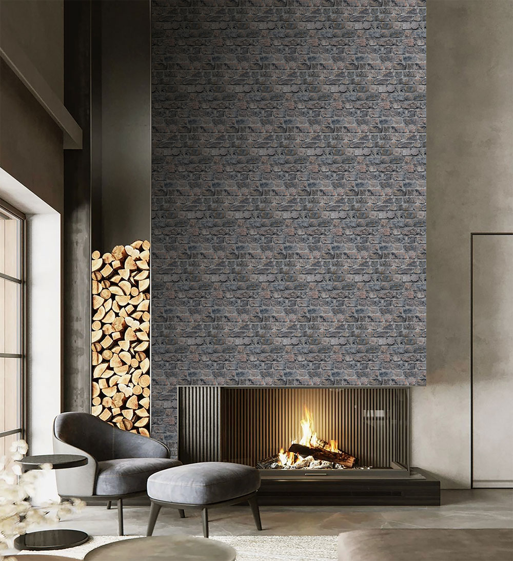Non-woven wall mural, grey, bricks, FW4055-6, Feature Walls, Decoprint