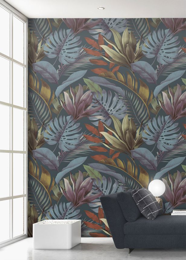 Non-woven wall mural, blue-brown, leaves, FW4059-5, Feature Walls, Decoprint