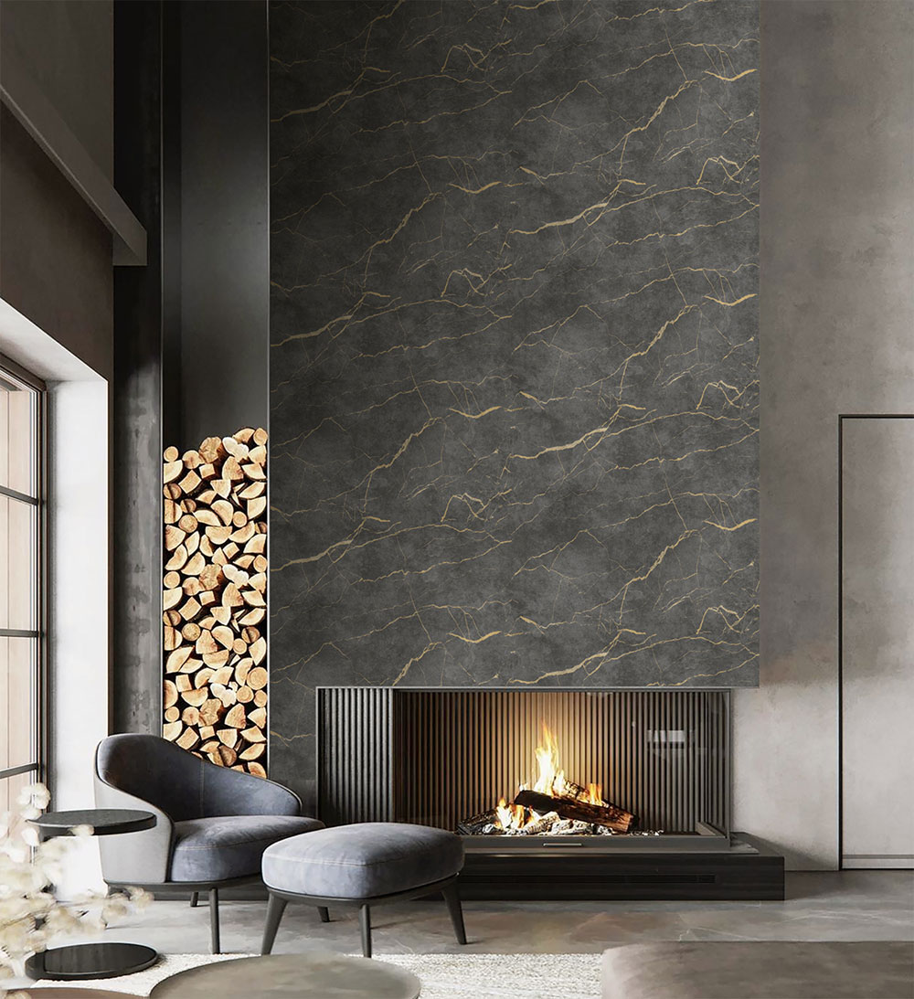 Non-woven wall mural, grey-black, marble, FW4060-3, Feature Walls, Decoprint