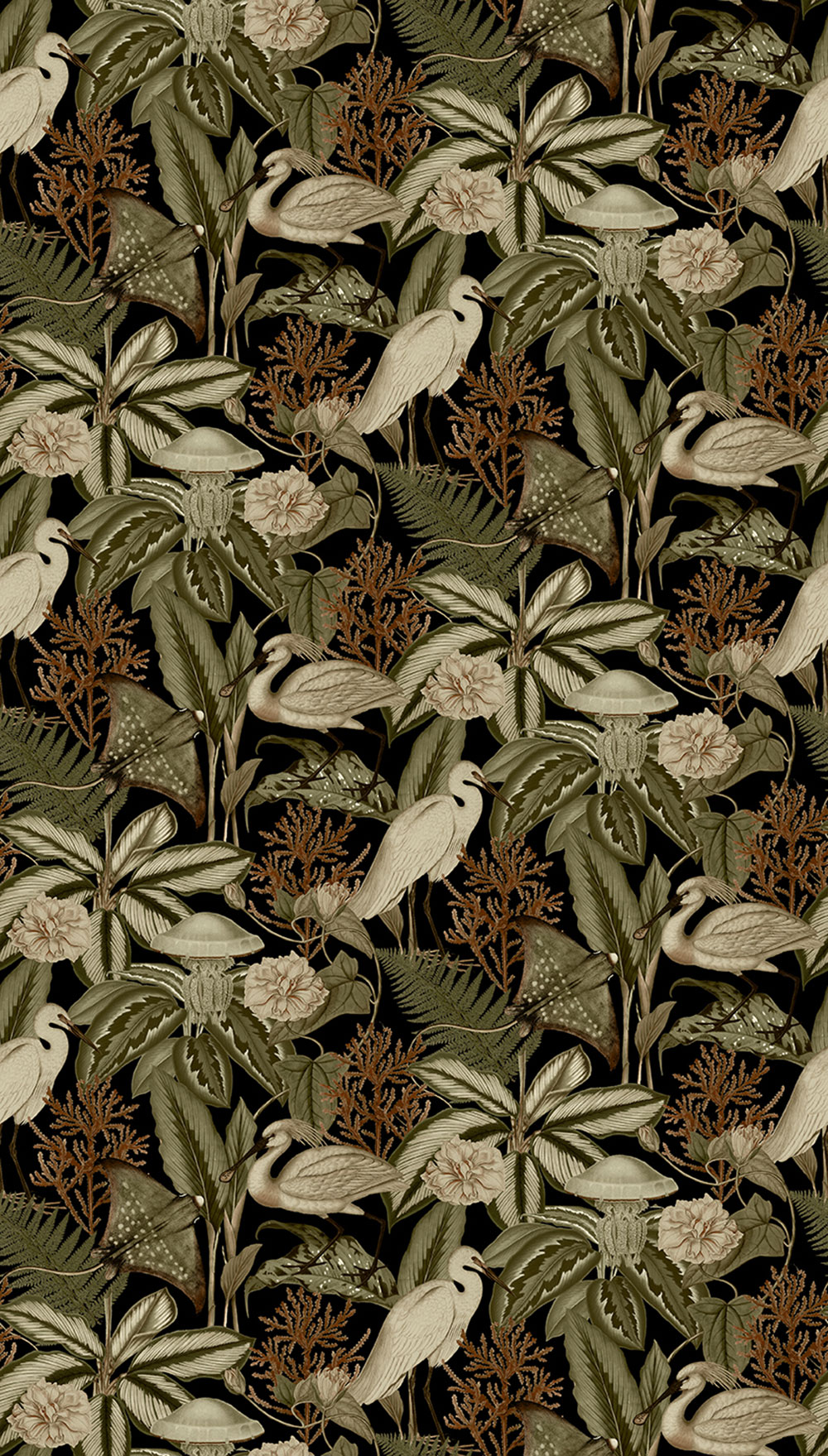 Non-woven wall mural, black, birds, leaves, FW4061-1, Feature Walls, Decoprint