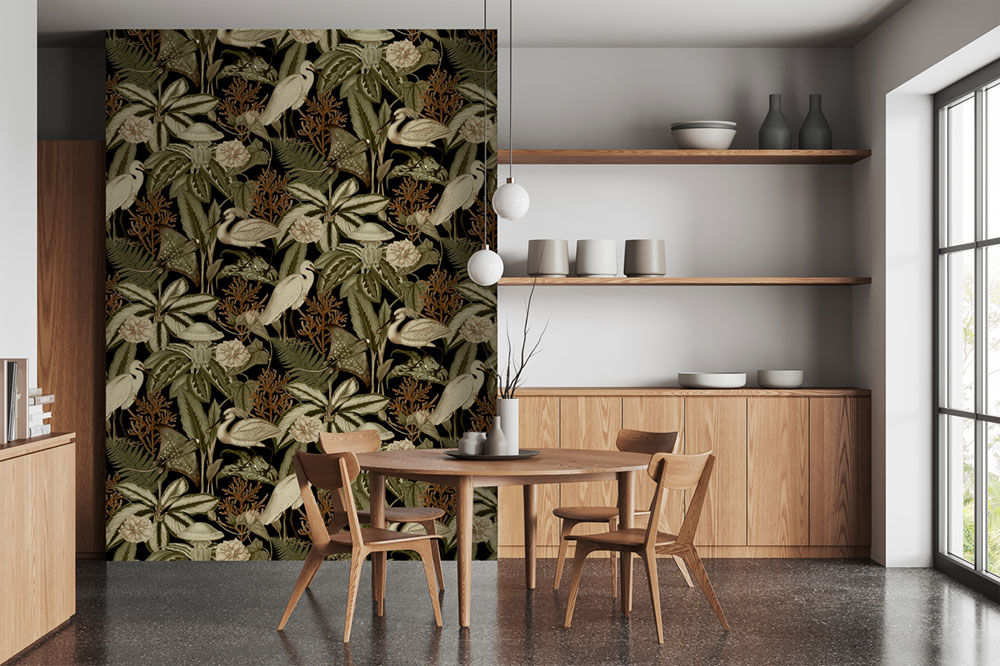 Non-woven wall mural, black, birds, leaves, FW4061-1, Feature Walls, Decoprint