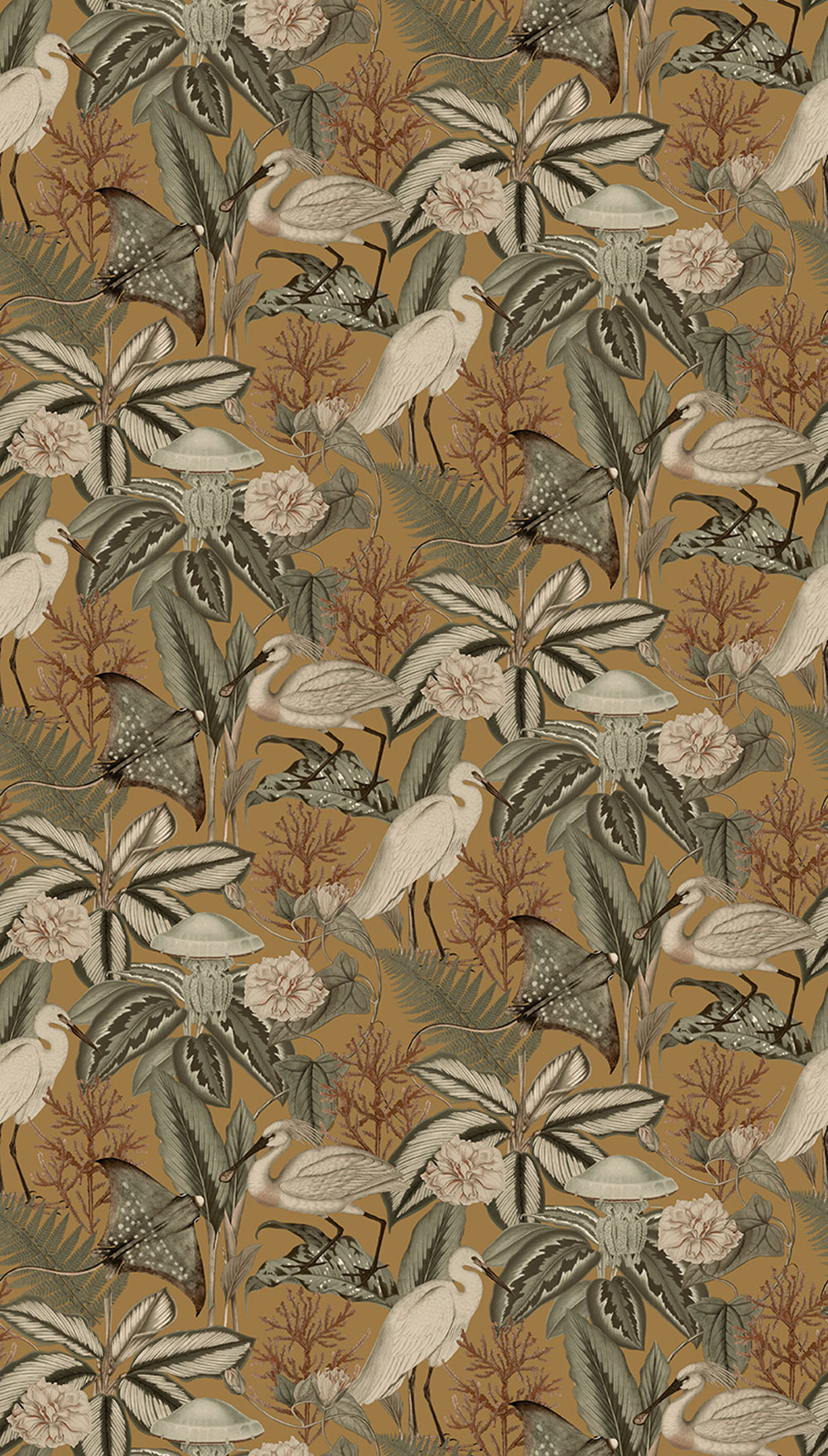 Non-woven wall mural, brown, birds, leaves, FW4061-6, Feature Walls, Decoprint