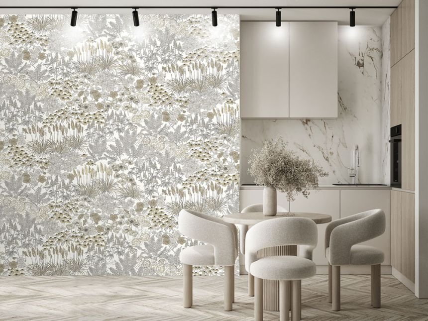Non-woven wall mural, grey-beige, flowers, FW4062-1, Feature Walls, Decoprint