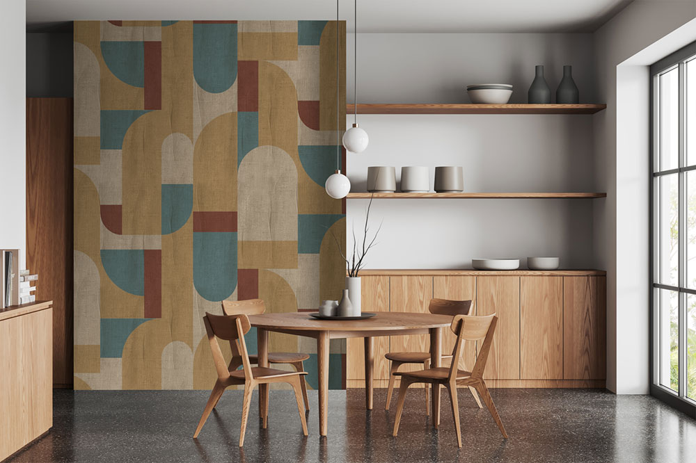 Geometric non-woven wall mural, brown-green, FW4064-2, Feature Walls, Decoprint