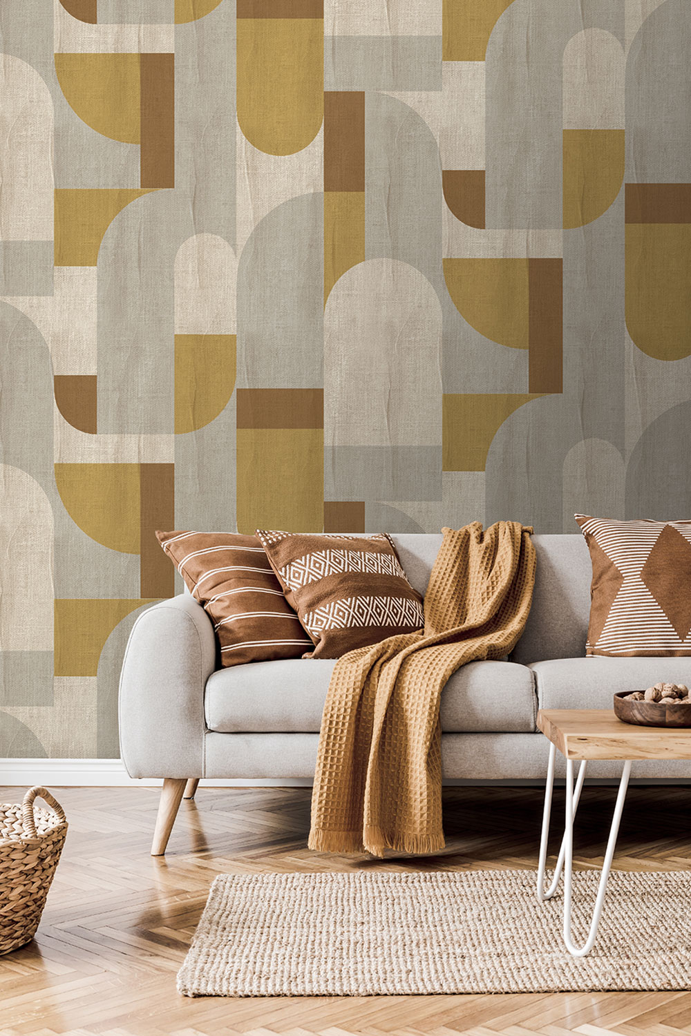 Geometric non-woven wall mural, beige, FW4064-3, Feature Walls, Decoprint