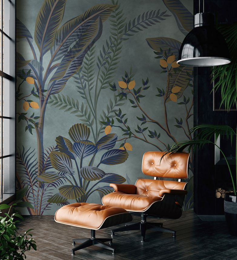 Non-woven wall mural, blue, leaves, FW4066-1, Feature Walls, Decoprint