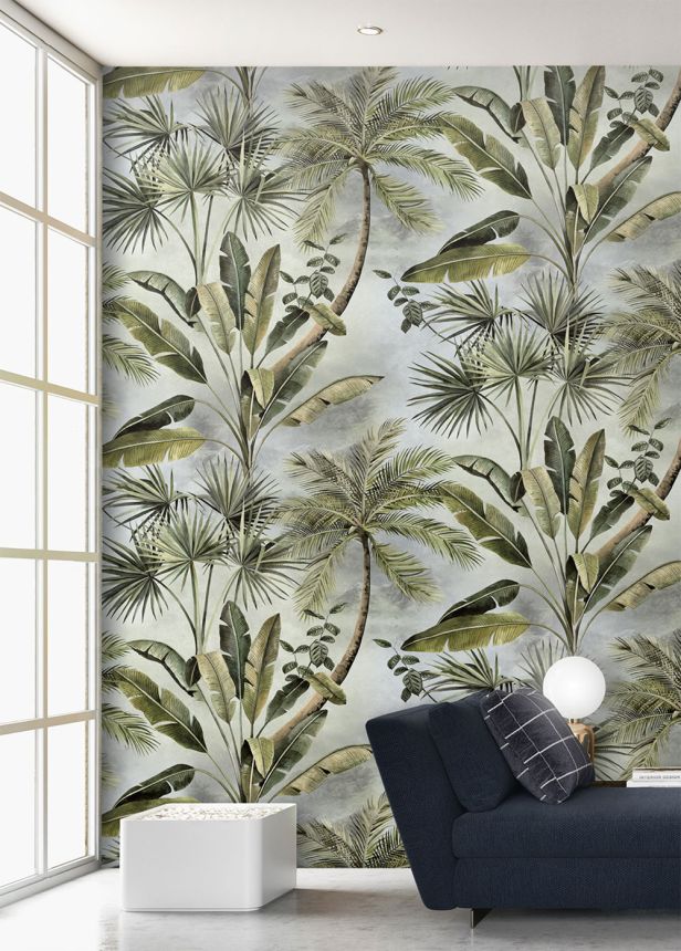 Non-woven wall mural, grey-green, palm trees, FW4030-1, Feature Walls, Decoprint