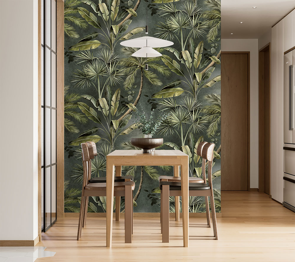Non-woven wall mural, grey-green, palm trees, FW4030-2, Feature Walls, Decoprint