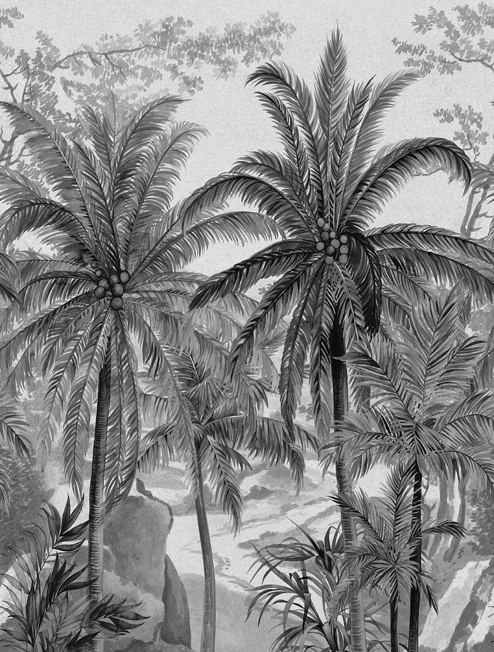Non-woven wall mural, grey-black, palm trees, FW4031-1, Feature Walls, Decoprint