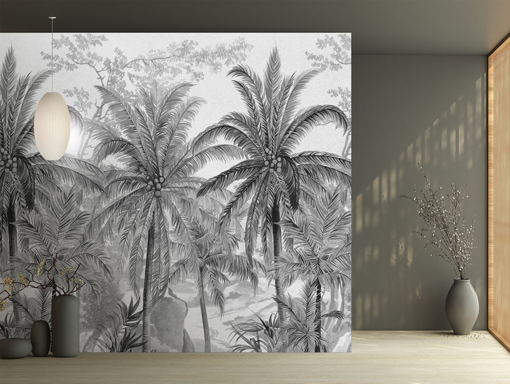 Non-woven wall mural, grey-black, palm trees, FW4031-1, Feature Walls, Decoprint