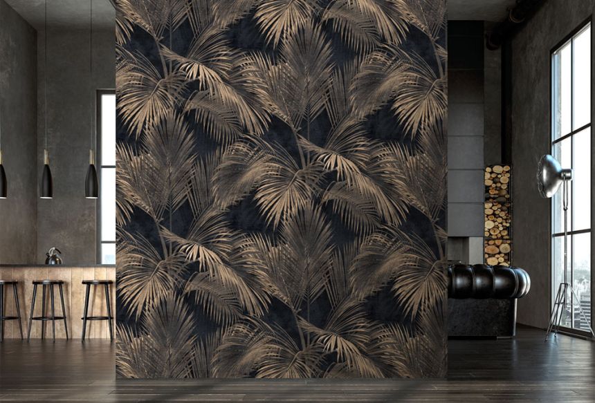 Non-woven wall mural, black-brown, palm trees, leaves, FW4034-1, Feature Walls, Decoprint