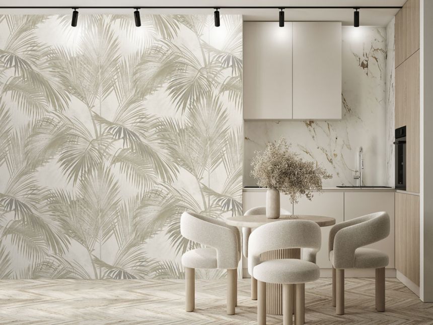 Non-woven wall mural, grey-beige, palm trees, leaves, FW4034-6, Feature Walls, Decoprint