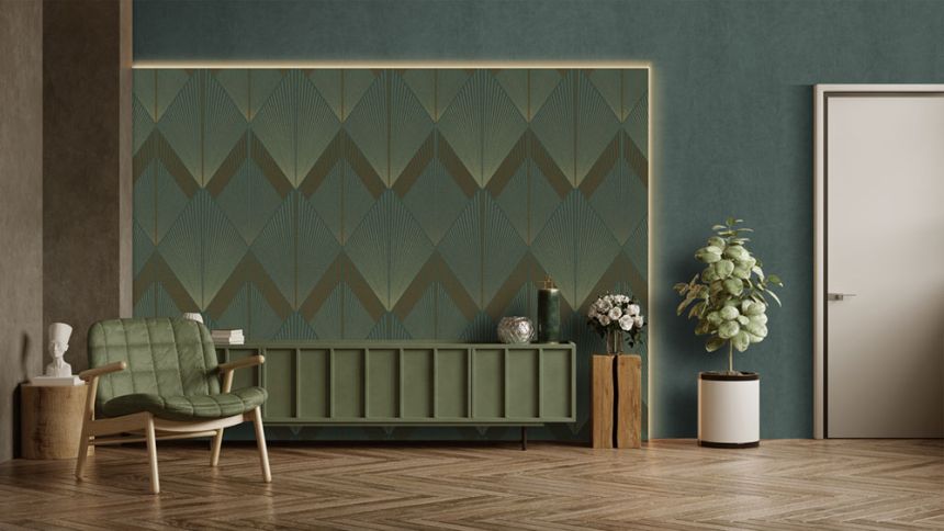 Geometric non-woven wall mural, green, FW4035-3, Feature Walls, Decoprint