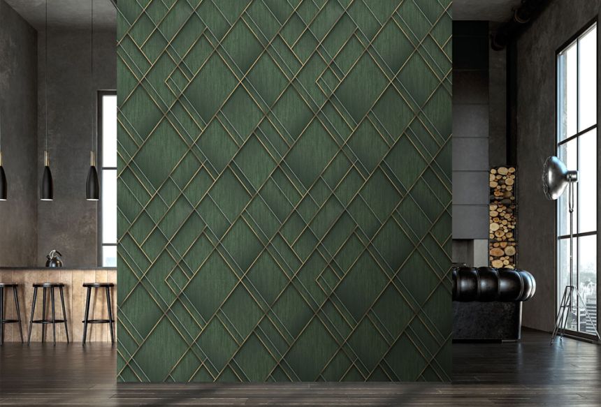 Geometric non-woven wall mural, green, FW4037-5, Feature Walls, Decoprint