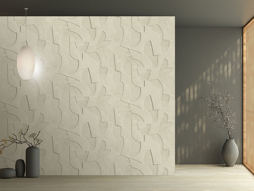 Geometric non-woven wall mural, 3D, cream, FW4042-2, Feature Walls, Decoprint