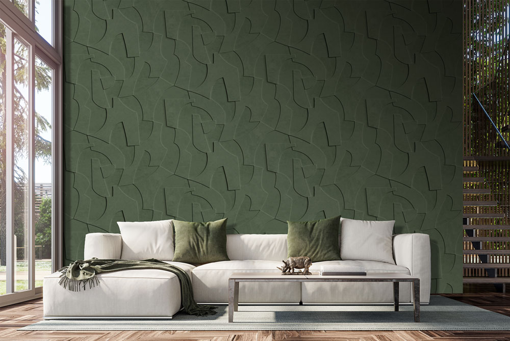 Geometric non-woven wall mural, 3D, green, FW4042-3, Feature Walls, Decoprint