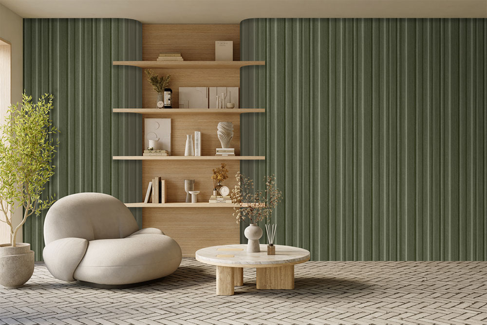 Non-woven wall mural, 3D slat imitation, green, FW4043-4, Feature Walls, Decoprint