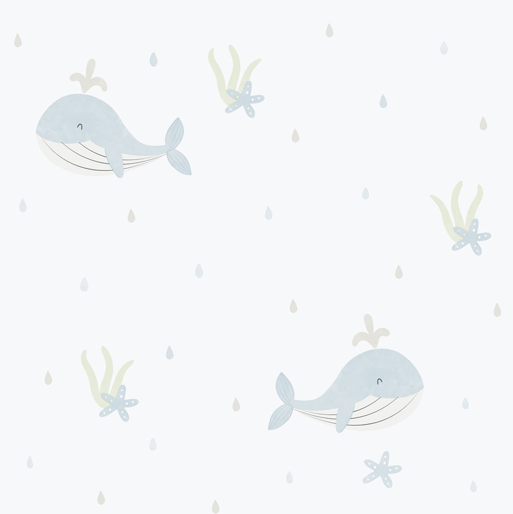 Children's non-woven wallpaper, blue, whales, 281-2, Enzo,  ICH Wallcoverings