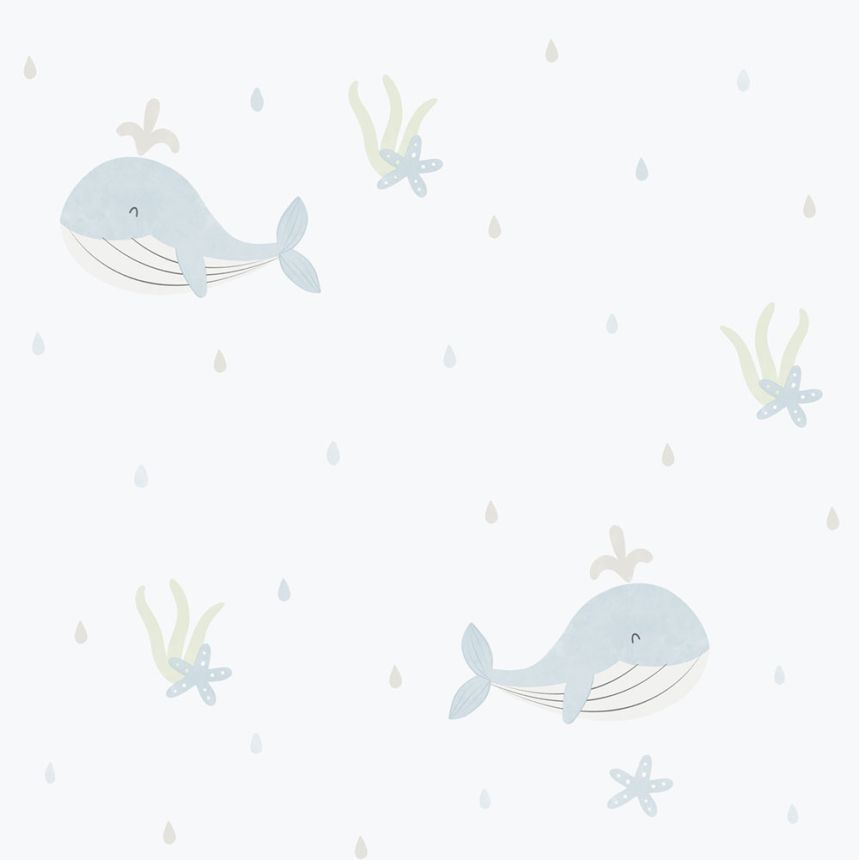 Children's non-woven wallpaper, blue, whales, 281-2, Enzo,  ICH Wallcoverings