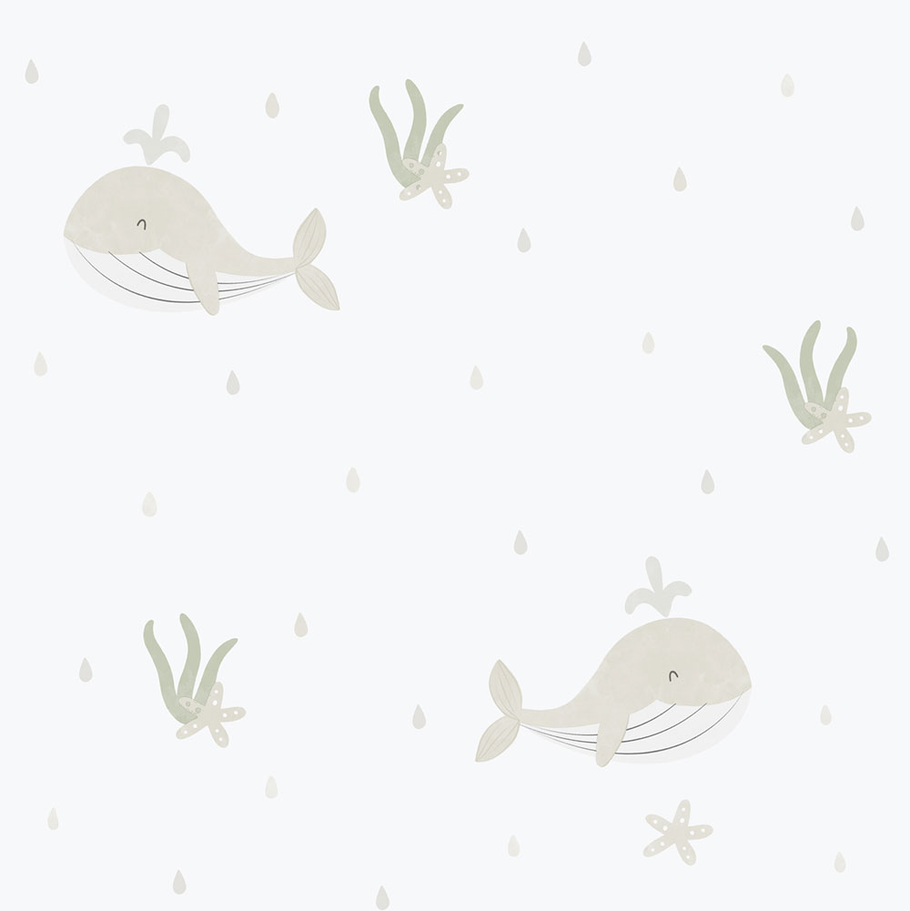 Children's non-woven wallpaper, gray-beige, whales, 281-3, Enzo,  ICH Wallcoverings