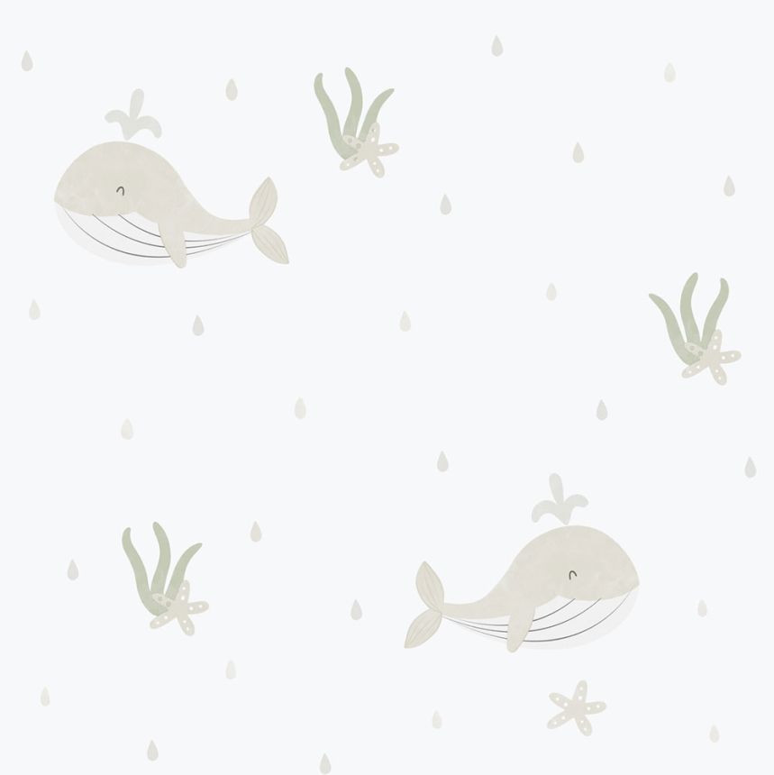 Children's non-woven wallpaper, gray-beige, whales, 281-3, Enzo,  ICH Wallcoverings