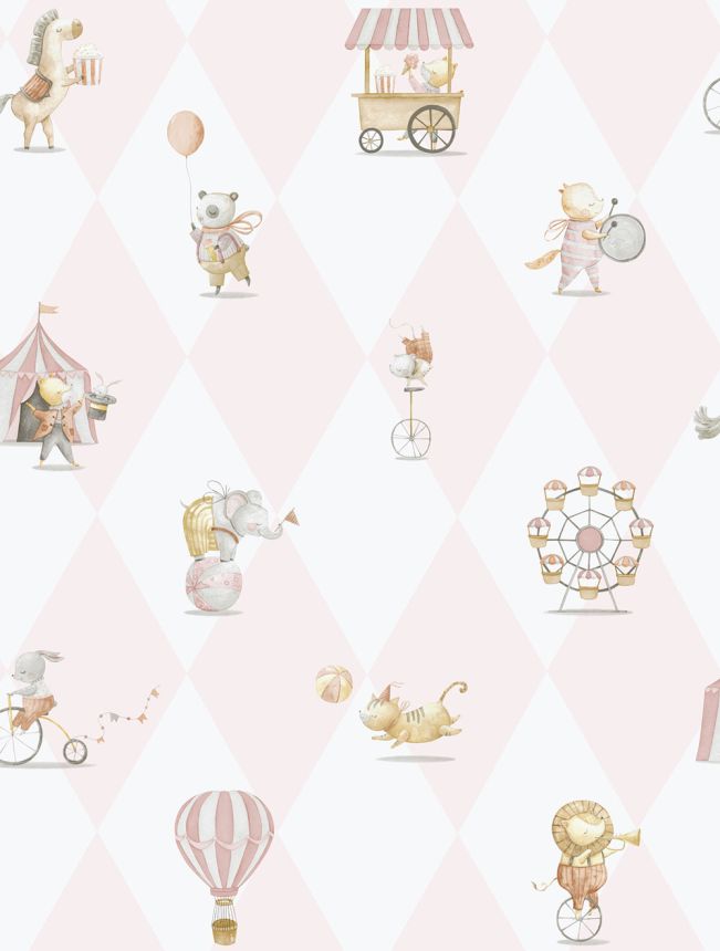 Children's non-woven wallpaper, pink, animals, 282-1, Enzo,  ICH Wallcoverings