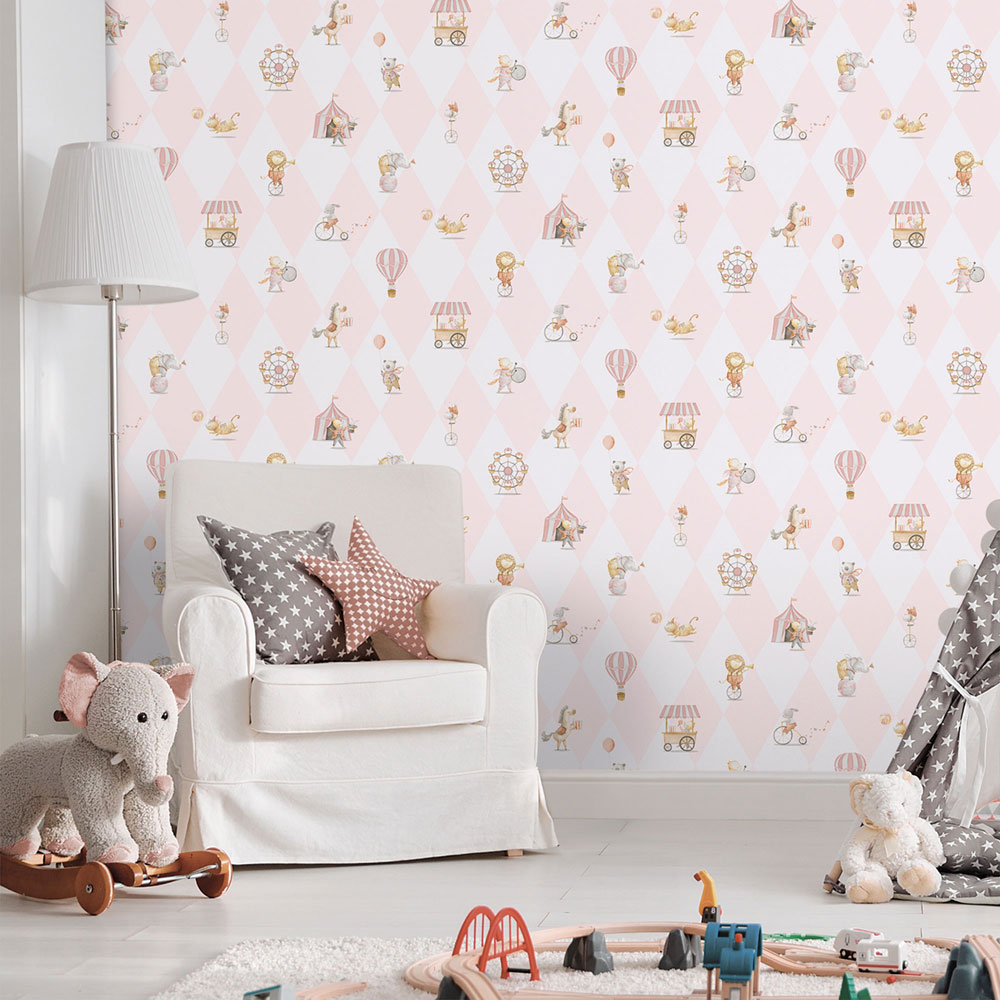 Children's non-woven wallpaper, pink, animals, 282-1, Enzo,  ICH Wallcoverings