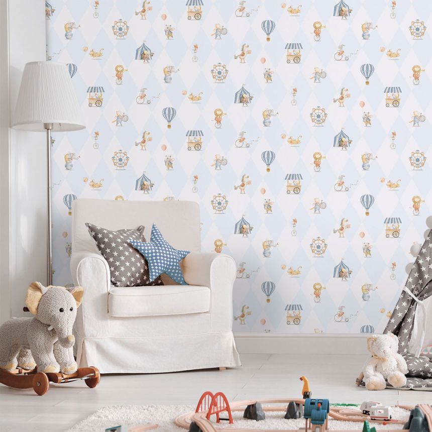 Children's non-woven wallpaper, blue, animals, 282-2, Enzo,  ICH Wallcoverings